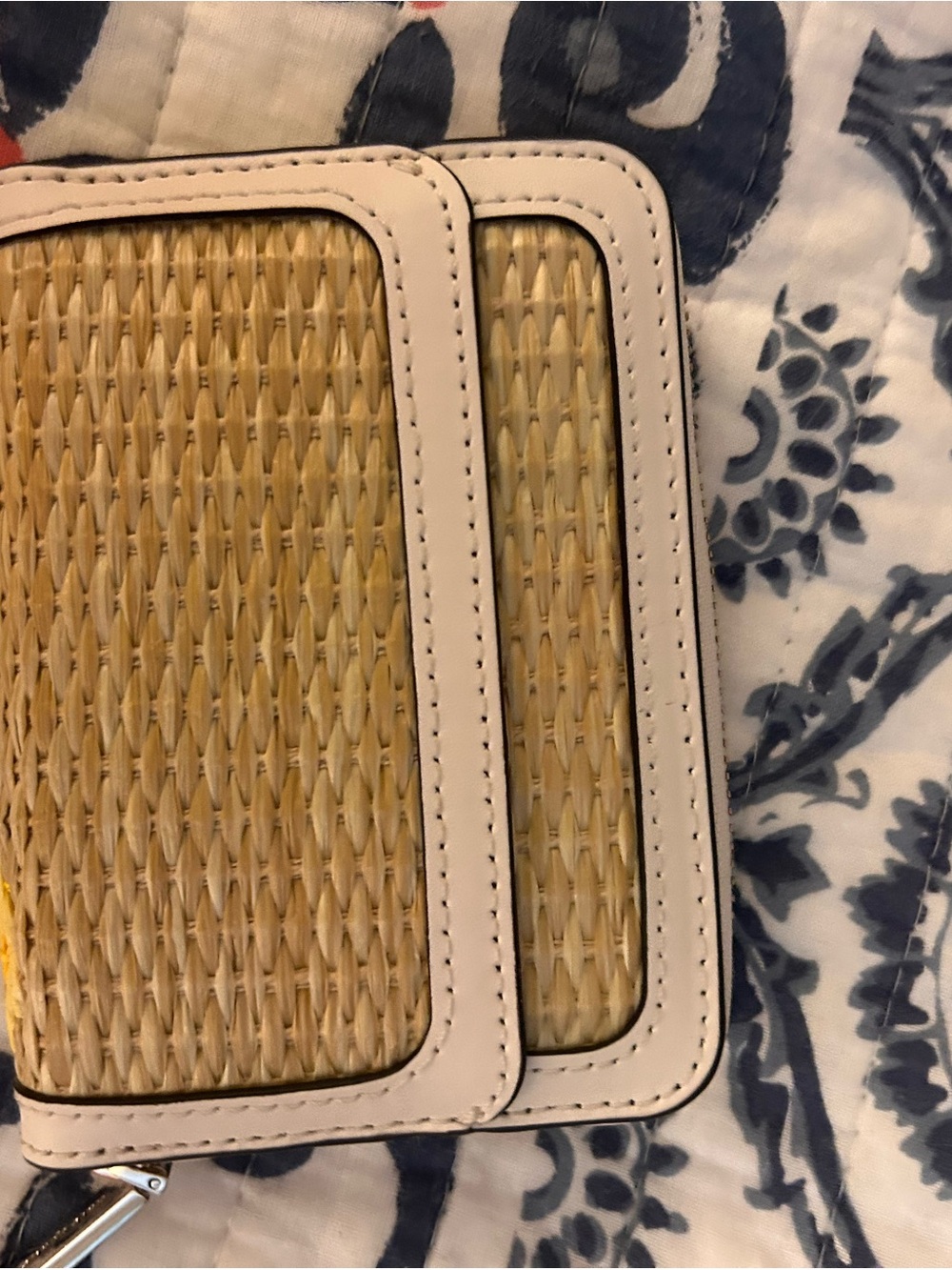 kate spade woven straw pineapple zip wallet in cream, yellow, green - Picture 2 of 4